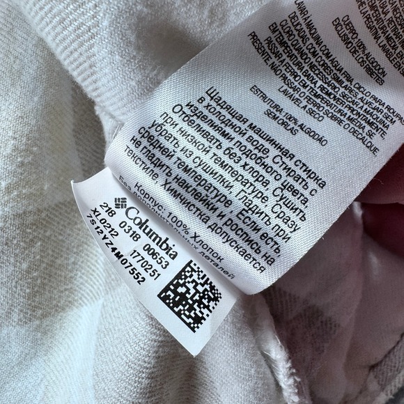 Columbia Womens Plaid Flannel Button Down Shirt Tan Cream Large L Long Sleeve - Picture 10 of 12